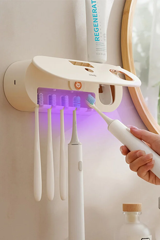 UV5F 1200mAh Şarj Edilebilir UV Sterilizatörü Diş Fırçası Sıkacağı ve Tutucusu - Bej